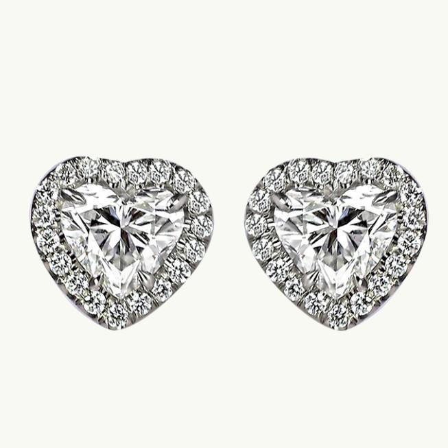 54231 Sparkling Heart & Round Cut 2.38 CT Diamonds Halo Stud Earrings