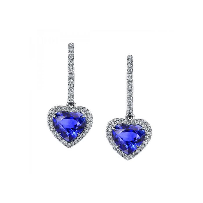 2.55 CT Sri Lanka Sapphire Diamond Dangle Earring, 14K White Gold