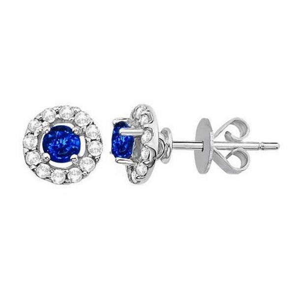4.40 CT Sri Lanka Sapphire Diamonds Stud Earring, 14K White Gold