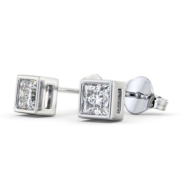 54252 1.70 CT Princess Cut Bezel Set Fine Gold Diamond Stud Earring