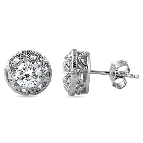 54255 1.20 CT Brilliant Cut Diamond Stud Halo Earring, 14K White Gold