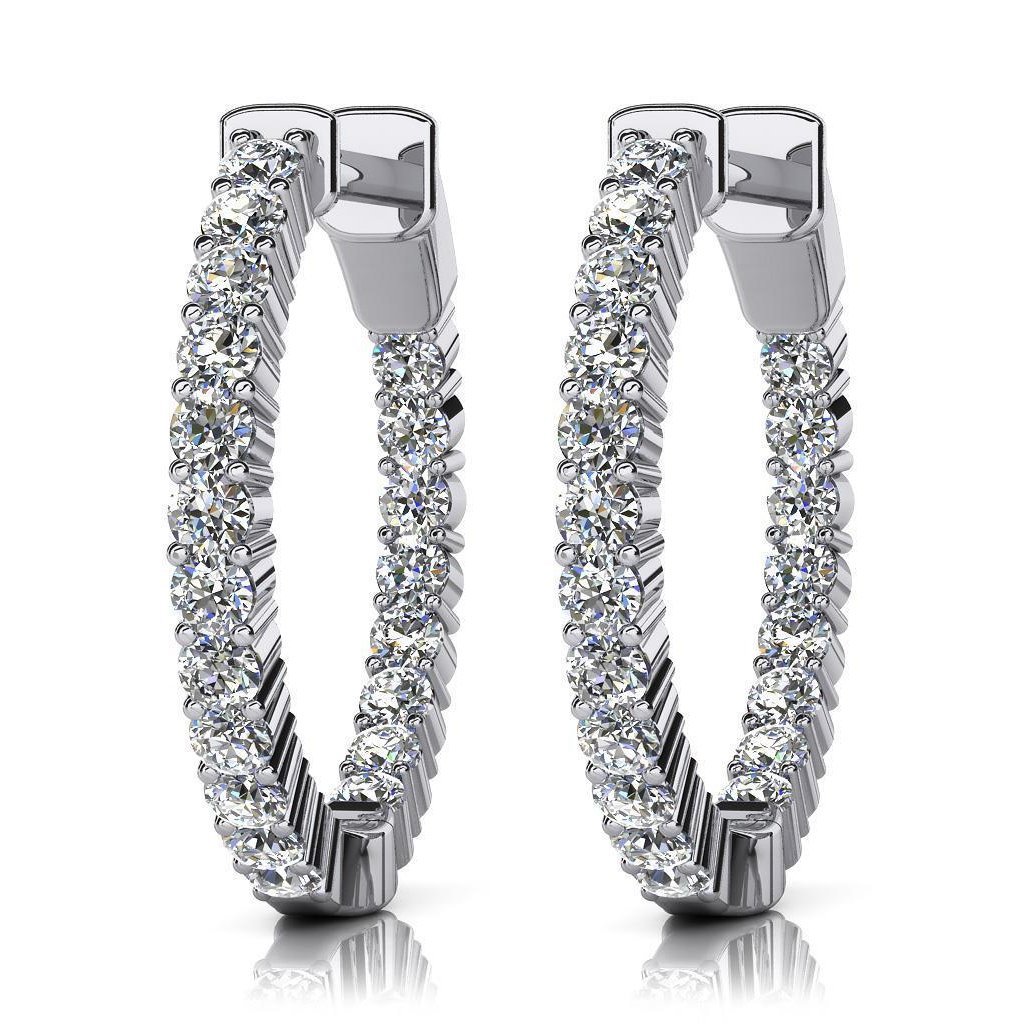 4.00 CT Round Cut Single Row Inside Out Diamonds White Hoop Earrings