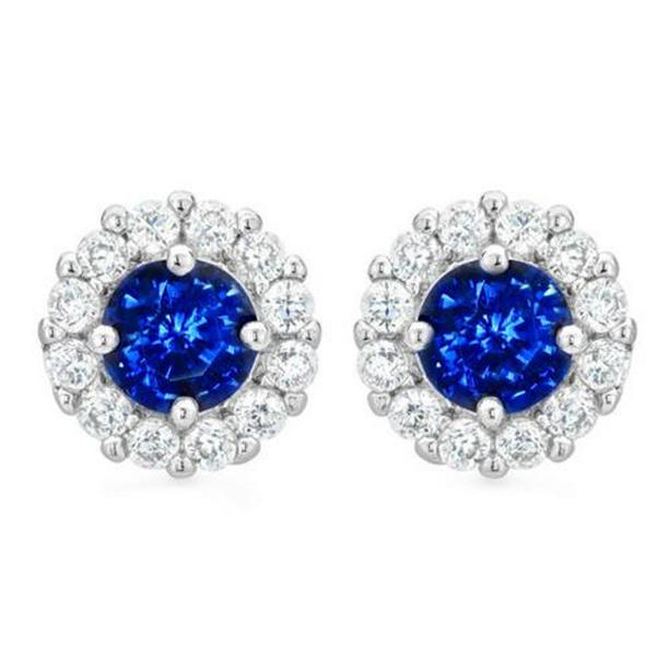 3.20 CT 14K White Gold Round Sapphire & Diamond Stud Earring