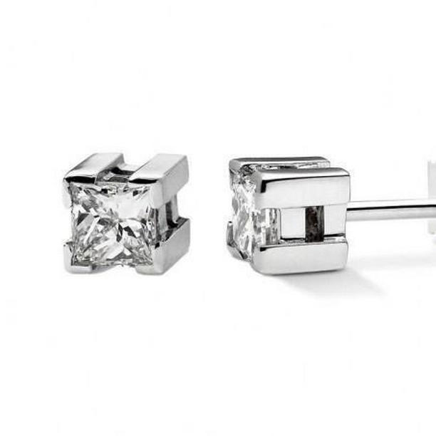 54285 0.70 CT Sparkling Princess Cut Diamond Stud Earring, 14K White Gold