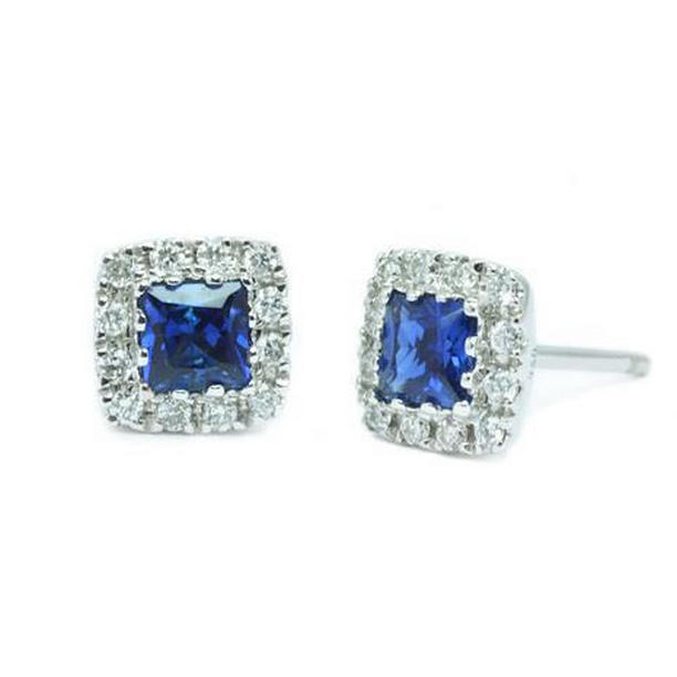 2.60 CT Sri Lanka Sapphire Halo Diamond Stud Gold Earring
