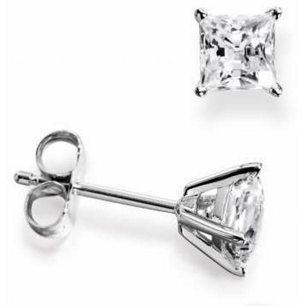 54297 White Gold 1.5 CT 4 Prong Set Princess Cut Diamond Stud Earring