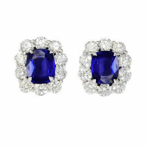 3 CT Sri Lanka Sapphire Cluster Diamond Gemstone Stud Earrings