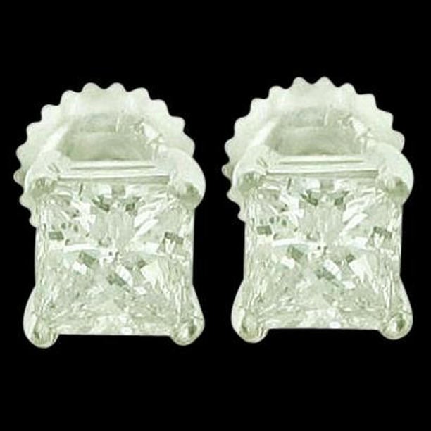 54348 Diamond 1.50 CT Princess Diamond Stud Earrings, 14K White Gold