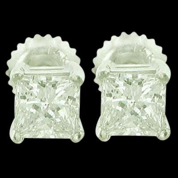 54408 1.50 CT Princess Diamond 14K White Gold Stud Earrings