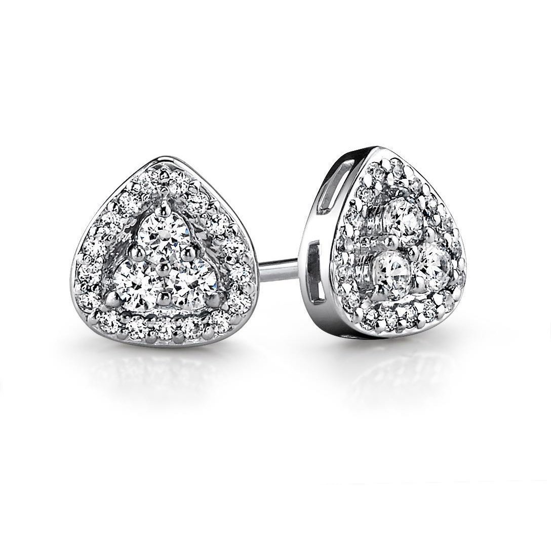 56454 Triangular Shaped 2.50 CT Round Diamonds Halo Stud Earrings, White Gold