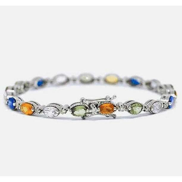 Picture of Harry Chad Enterprises 56475 Sapphire Prong Set 14.50 CT Stones Tennis Bracelet&#44; 14K White Gold