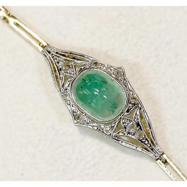 Picture of Harry Chad Enterprises 56487 6.50 CT Jade Bracelet Round Diamond Bezel Set&#44; 14K Two Tone Gold