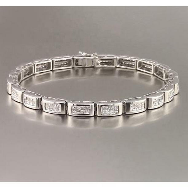 56547 8 CT Princess Cut Diamonds Mens Tennis Bracelet, 14K White Gold