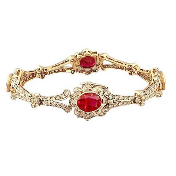 Picture of Harry Chad Enterprises 56551 28 CT Ruby & Diamond Victorian Style Bracelet&#44; 14K Yellow Gold