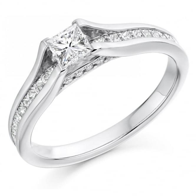 57358 2.60 CT Princess Diamond Wedding Ring with Accents, White Gold - Size 6.5