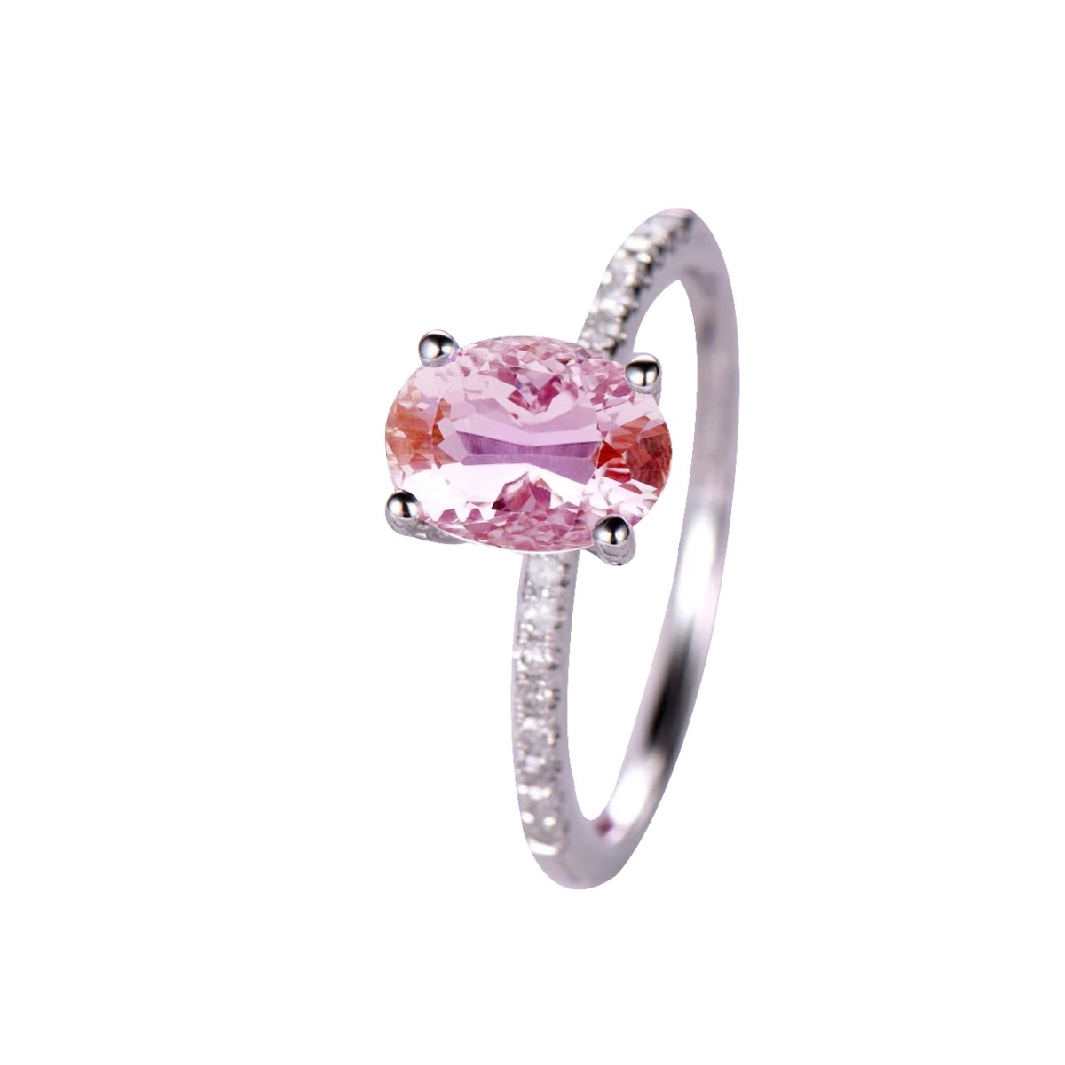 Prong Set 14.75 CT Kunzite with Diamonds Wedding Ring, 14K White Gold - Size 6.5