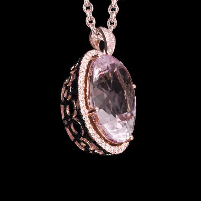 Picture of Harry Chad Enterprises 57421 14K Rose Gold 40.50 CT Pink Kunzite with Diamonds Pendant Necklace