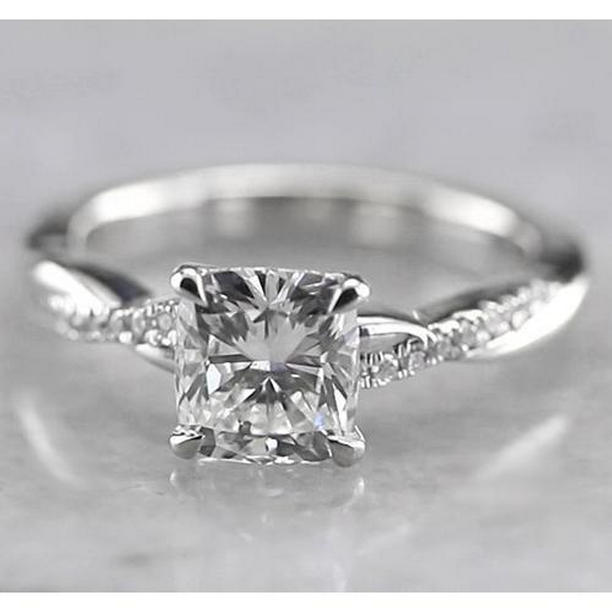58588 1.50 CT Cushion Diamond Engagement Ring, 14K White Gold - Size 6.5
