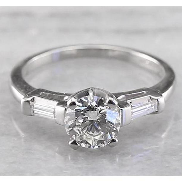 Picture of Harry Chad Enterprises 58594 3 Stone 1.60 CT Round & Baguettes Engagement Ring&#44; 14K White Gold - Size 6.5