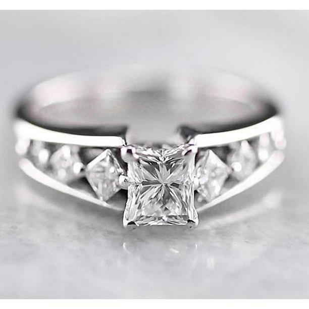 Picture of Harry Chad Enterprises 58596 1.75 CT Princess Diamond Engagement Ring, 14K White Gold - Size 6.5