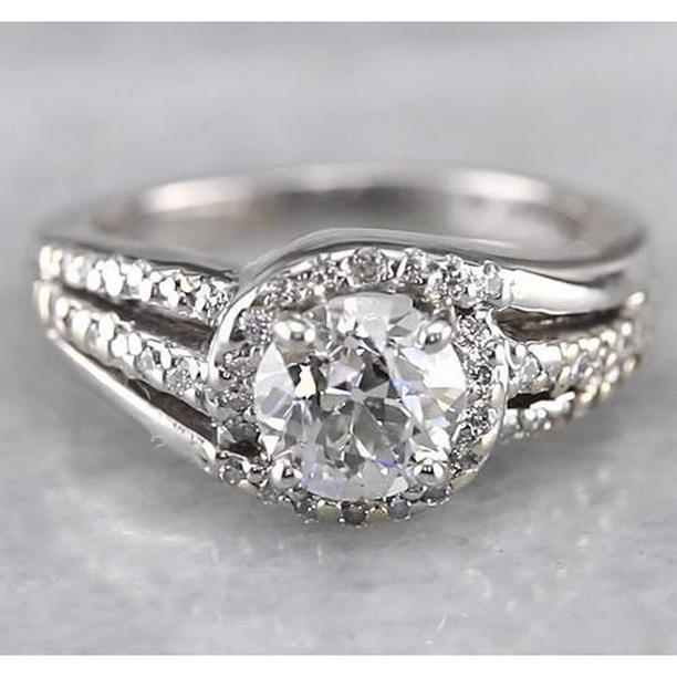 58599 2 CT Engagement Halo Round Diamond Ring, 14K White Gold - Size 6.5