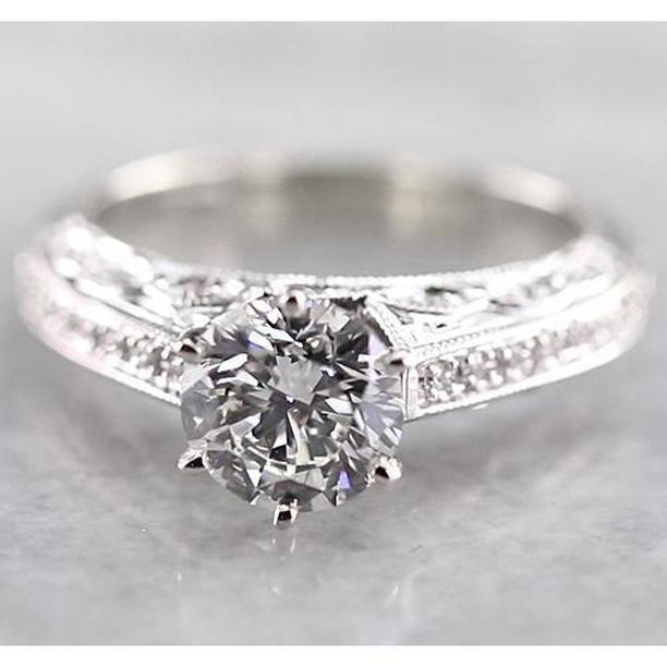 58612 1.50 CT Vintage Style Diamond Engagement Ring, 14K White Gold - Size 6.5