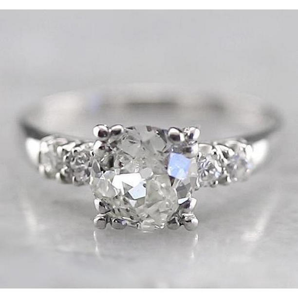 58616 2 CT Old Miner Cushion Engagement Diamond Ring, 14K White Gold - Size 6.5