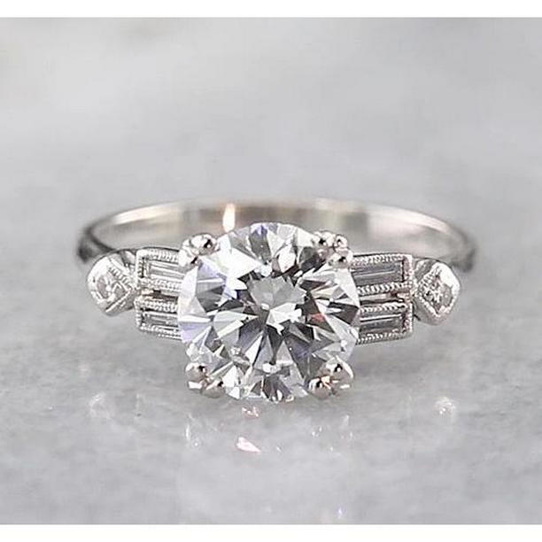 2 CT Round Diamond Accented Engagement Ring, 14K White Gold - Size 6.5