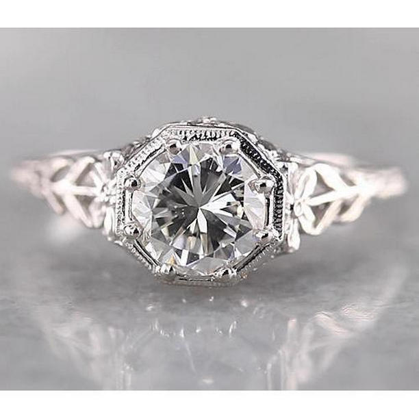 58621 1.50 CT Filigree Round Diamond Ring, 14K White Gold - Size 6.5