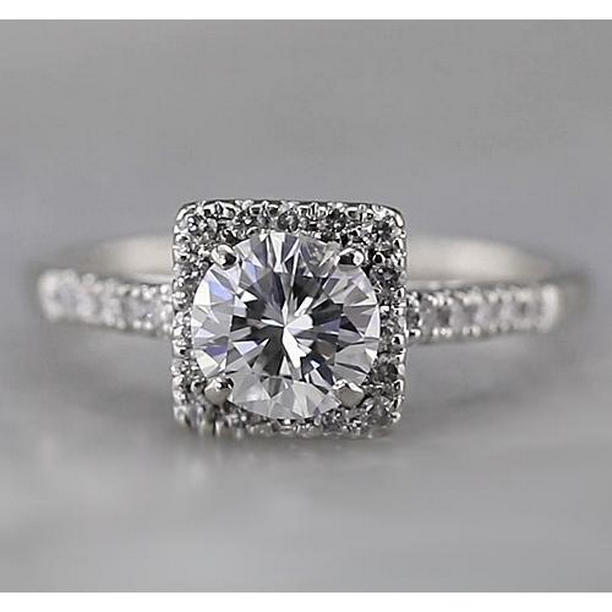 58622 1.50 CT Square Halo Diamond Accented Ring, White Gold - Size 6.5