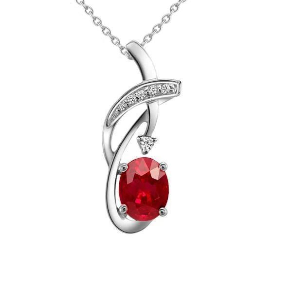 Picture of Harry Chad Enterprises 58654 1.65 CT Oval Cut Red Ruby Gemstone Necklace Pendant&#44; White Gold