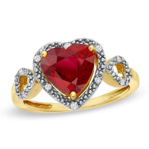 Picture of Harry Chad Enterprises 59767 6.65 CT Red Heart Cut Ruby Diamond Ring&#44; Yellow Gold - Size 6.5