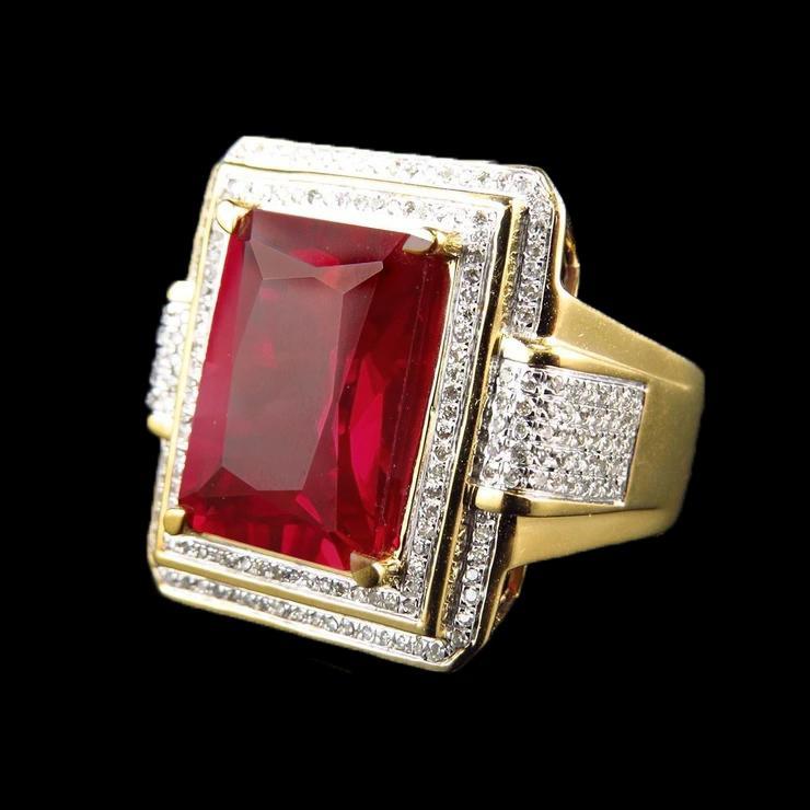 Picture of Harry Chad Enterprises 59780 13 CT Big Emerald Cut Red Ruby with Diamond Ring&#44; 14K Yellow Gold - Size 6.5
