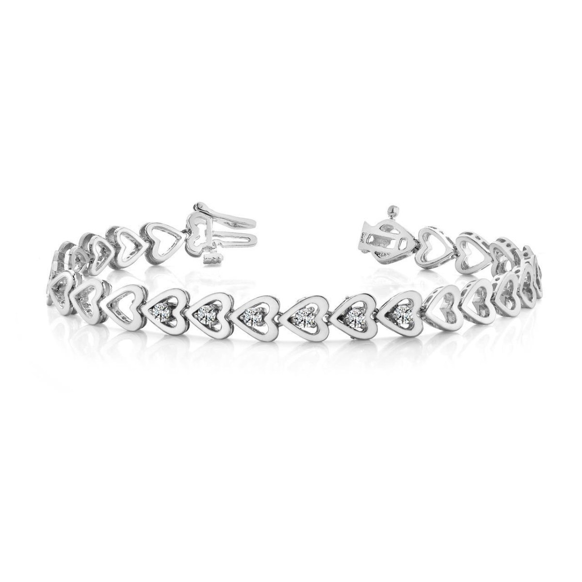 1.40 CT Round Prong Set Open Heart Link Diamond Gold Bracelet