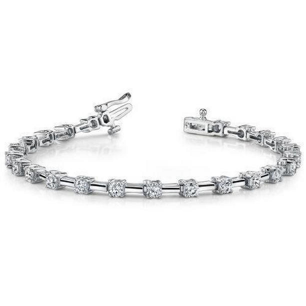 59800 5.75 CT Round Cut Prong Link Diamond Solid Bracelet, 14K White Gold