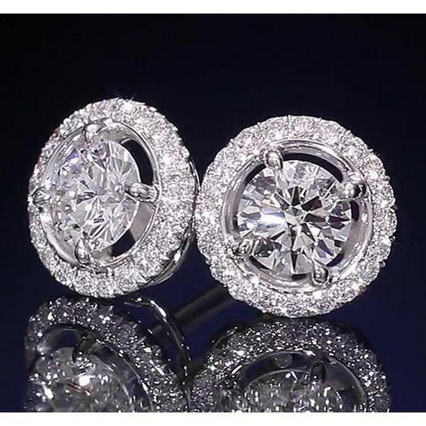 59811 2.50 CT Round Diamond Halo Style Stud Earring