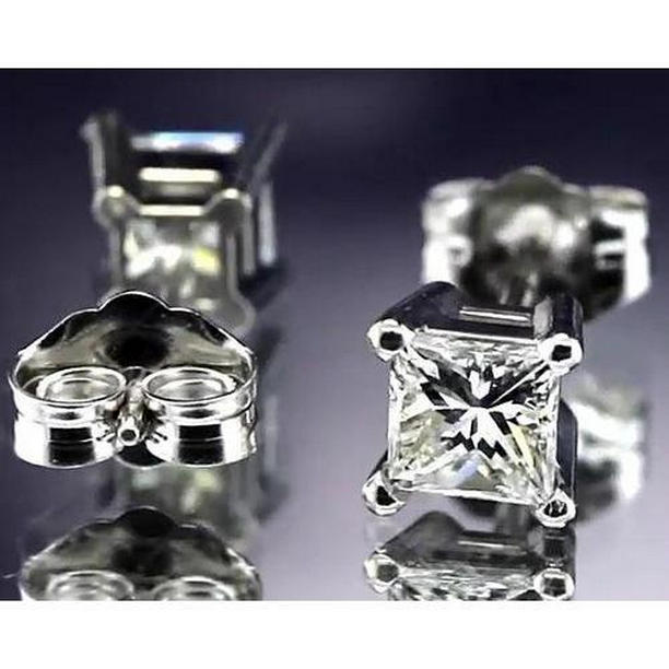 59814 1 CT Princess Diamond Stud Earring, 14K White Gold