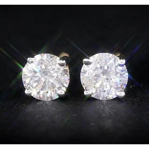 Round Diamond 1.80 CT Basket Setting Stud Earrings, 14K Yellow Gold