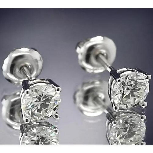 59821 Round 1.60 CT 14K White Gold Basket Setting Diamond Stud Earring