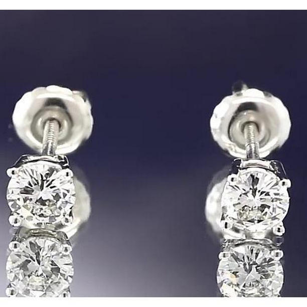 2 CT Round Diamond Stud Earrings, 14K White Gold