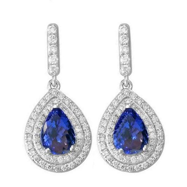 Womens 8 CT Tanzanite with Diamonds Dangle Earrings, 14K White Gold