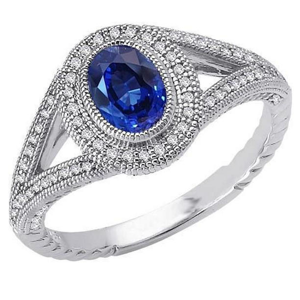 3.51 CT Sri Lankan Sapphire Diamonds White Gold Anniversary Ring, Size 6.5
