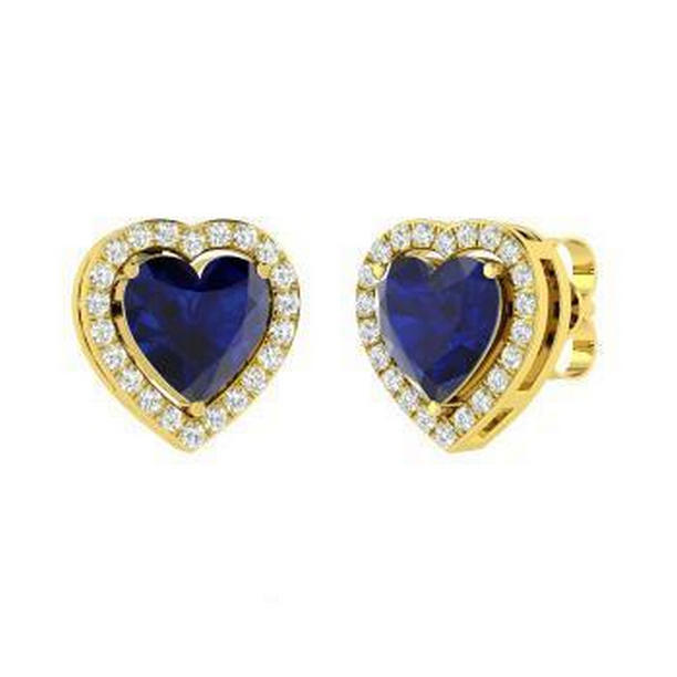 Yellow Gold Ceylon Blue Sapphire & Diamonds 3.80 CT Stud Earrings