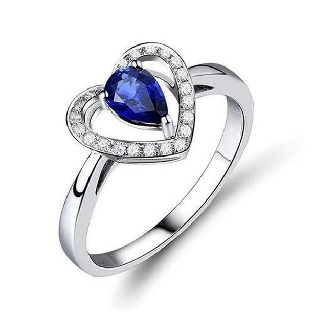 60693 Pear Sri Lankan Sapphire & Round Diamond 2.25 CT Ring, Size 6.5