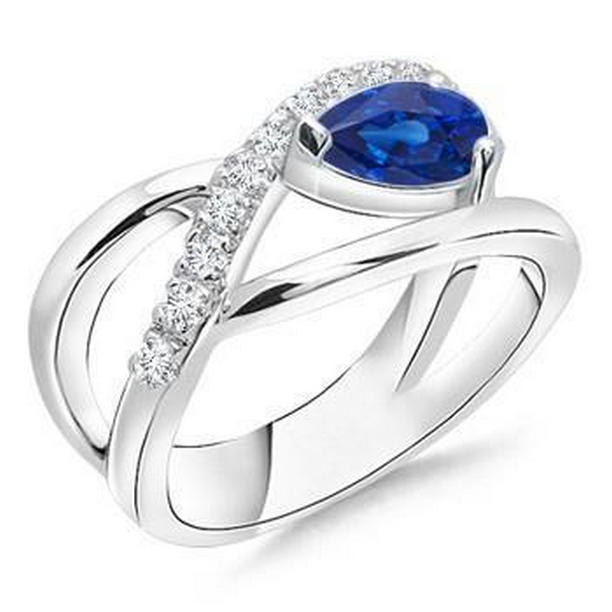 Pear & Round 2.65 CT Sapphire Diamond Ring, 14K White Gold - Size 6.5