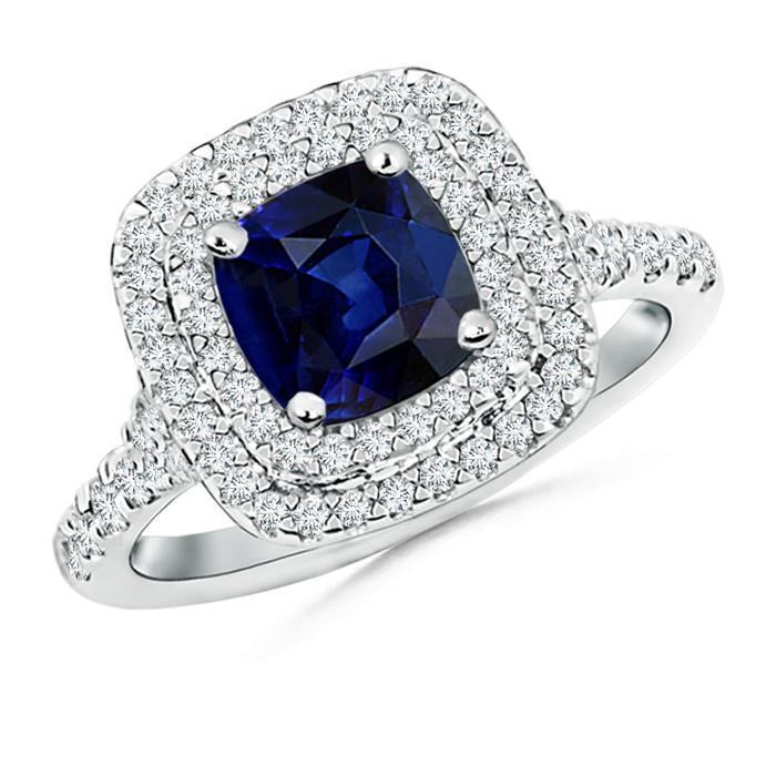 60697 5.50 CT Sri Lanka Sapphire & Diamonds Ring, 14K White Gold - Size 6.5
