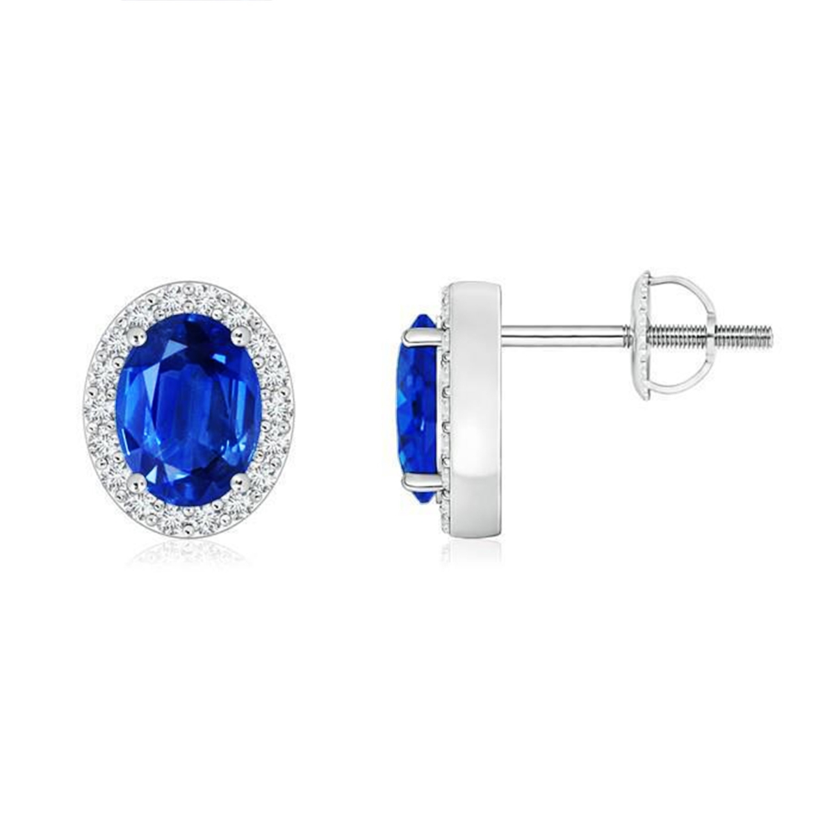 3.40 CT Ceylon Blue Sapphire Stud Diamond Earrings, 14K Gold