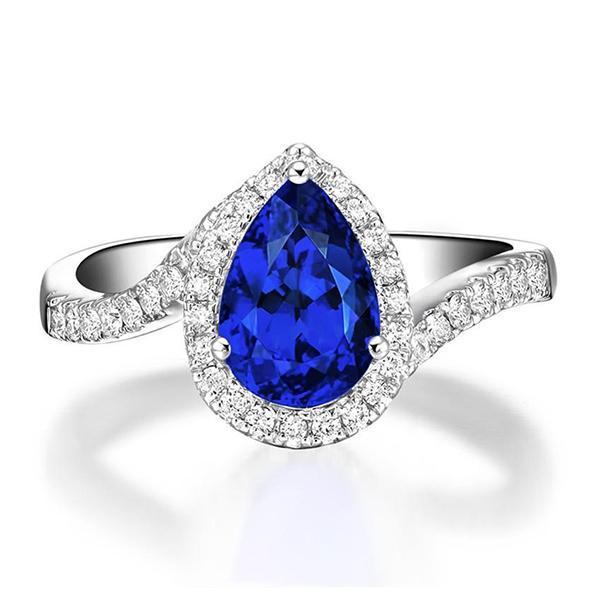 60704 3.70 CT Pear & Round Cut Ceylon Sapphire Diamond Engagement Ring, Size 6.5 -  Harry Chad Enterprises