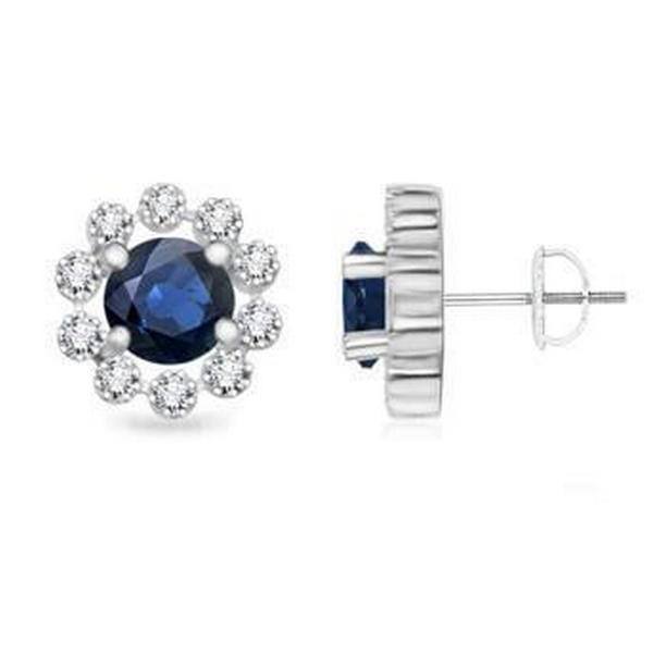3.30 CT Ceylon Sapphire White Gold Round Diamond Stud Earrings