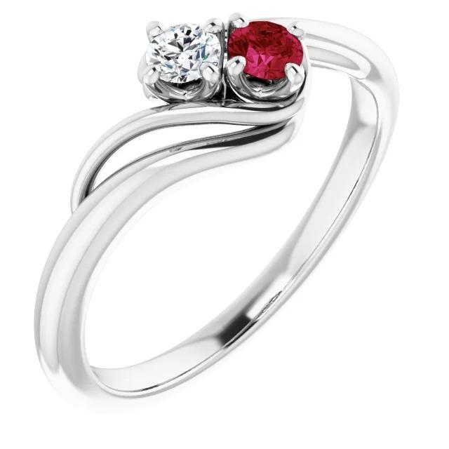 1.50 CT Diamond Round Ruby Bypass Setting Ring, 14K White Gold - Size 6.5
